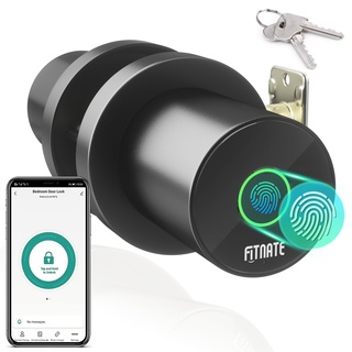 FITNATE Fingerabdruck-Türknopf,Smart Biometric Door Lock Fingerabdruck-Türknopf mit App-Steuerung, Benutzer-Management-Management, Touch zu öffnen Knopf für Schlafzimmer, Haus, Hotel, Büro,Schwarz