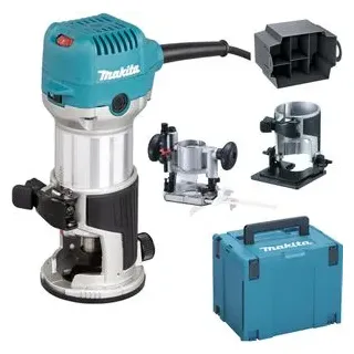 Makita Oberfräse RT0702CX2J, Netzbetrieb, 710 W, 0-40 mm Frästiefe, Kanten-&  Winkelfräsmodul, Schaft-Ø 6 - 8mm