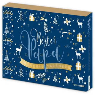 itenga Adventskalender gefüllt mit 24 Überraschungen passend für Männer Frauen Mama Papa Oma Opa (Bester Papa blau gold)