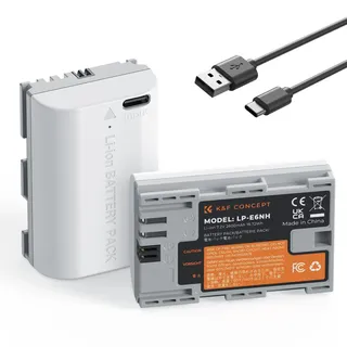 K&F CONCEPT LP-E6NH Kamera-Akku, Upgraded 2600mAh hohe Kapazität mit Typ C Direktladeschnittstelle Kompatibel mit Canon EOS 90D/80D/70D/5D Mark II III IV/5DS SR/6D/6D Mark II/R5 R6 R6 II R7 (2 Akkus)