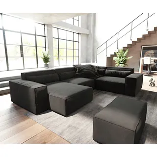 DELIFE Wohnlandschaft Sirpio, Mikrofaser schwarz 300x210 cm Recamiere variabel mit Hocker schwarz 303 cm x 71 cm x 210 cm