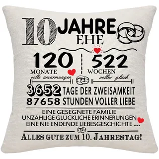 Bommex 10 Jahre Ehe Geschenk th Hochzeitstag Kissen Abdeckung Keepsake Dekoration Geschenk für Paare Eltern Frauen Männer Mama Papa Ehemann Ehefrau Oma Opa Tante Onkel Freunde (10. Jahrestag)