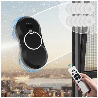MOPUEA Fensterreiniger Fensterreiniger Elektrischer Fensterreiniger für Haus Fernbedienung EU, mit 30mL-Wassertank und drei intelligente Pfadmodi schwarz