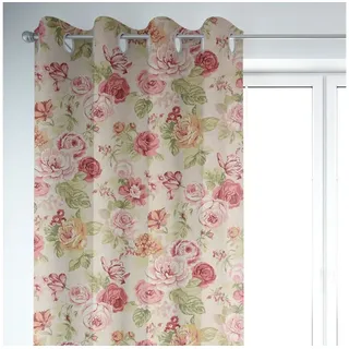 SCHÖNER LEBEN. Vorhang Gardine Blumen Rosen beige grün rot 245cm, Ösen, blickdicht, Baumwolle, made in Germany,handmade,vorgewaschen beige|grün|rot