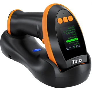 Tera Barcode-Scanner Kabellos Ladestation: 1D 2D QR mit digitalem Einstellungsbildschirm & Tastenfeld Schnellscan Bluetooth 2.4G & USB-Kabel deutsche Anleitung HW0009