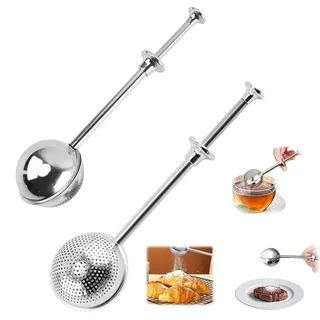 Saituo Home 2 Stück Teezange für Losen Tee Teeei für Losen Tee | Teesieb Edelstahl Tea Infuser Skalierbar Matcha Sieb Push Typ Sieb Gewürze Kräuter Teekanne Glas Feinmaschiger Teefilter