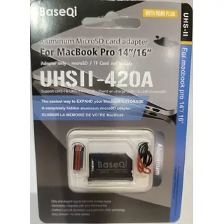 BaseQi UHS-II MicroSD-Adapter aus Aluminium für MacBook Pro 14 Zoll & 16 Zoll (2021 M1/2022 M2/2023 M3/2024 M4) (Space Black, Adapter mit HDMI-Staubstecker)