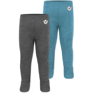 normani Outdoor Sports Normani, Outdoor Sports 2er Pack Baby Merino Unterhose mit Füßen in Blau/Anthrazit | Gr.: 56 Blau, Grau, 56
