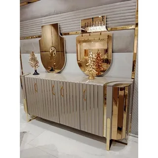 JVmoebel Sideboard Moderne Anrichte aus Holz mit Spiegel im eleganten Design (1 St., Anrichte mit 2x Spiegel), Made in Europa goldfarben