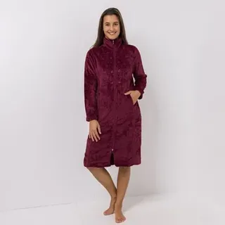 MONT CHALET Damen-Hauskleid uni Strasssteine Mikrofaser Chinchilla Stehkragen