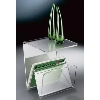 HOWE-Deko Hochwertiger Acryl-Glas Zeitungsständer, Beistelltisch mit Zeitschriftenständer, Zeitungstasche, klar, 35 x 35 cm, H 41,5 cm, Acryl-Glas-Stärke 10 mm