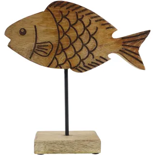 AM Design Fisch aus Mangoholz und Metall 20cm Braun