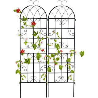 GOPLUS Rankgitter Metall 180cm hoch, 2er Set Rankhilfe, Rosenspalier mit Ranknetz, dekorativer Rosengitter, freistehende Gartenzaun Pflanzengitter für Kletterpflanzen, Blumen, zum Stecken, 180 x 50 cm