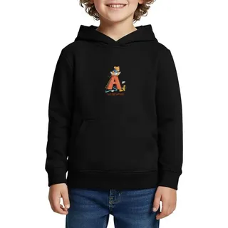 Spreadshirt Hoodie Leo Lausemaus Kindergarten Alphabet Kinder Premium Hoodie (1-tlg) schwarz 98/104 (2 Jahre)