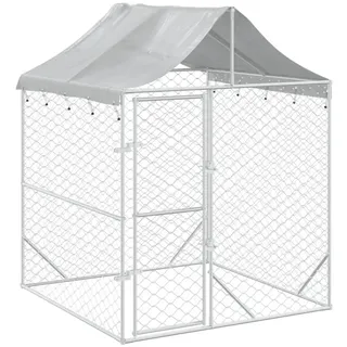 vidaXL Outdoor-Hundezwinger mit Dach Silber 2x2x2,5 m Verzinkter Stahl