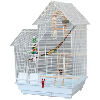 Vogelkäfig Wellensittiche Weiss Doppeldach-Papageienkäfig Im Europäischen Stil, Exquisite Verarbeitung Vogelkäfig, Vogelhaus Mit Spielzeugzubehör (Color : White-set2)