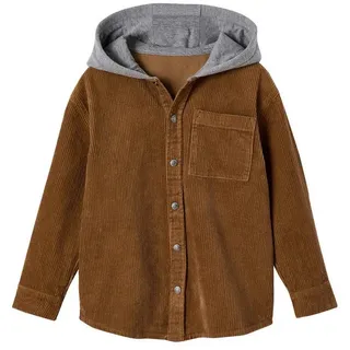 vertbaudet Langarmhemd Jungen Cordhemd mit Sweat-Kapuze braun 92/98