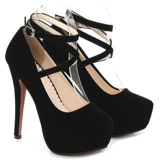 CYwinterB High Heels sexy Wildleder Stiletto Plateau Pump Elegante runde Zehen Knöchelriemen High Heels Brautschuhe Pumps Kleid Damenschuhe 35-46 - 39 EU