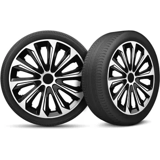 Radkappen 16 Zoll Radzierblenden 4er Set passend für alle Stahlfelgen - Einstellbarer Sicherungsring - Schwarz Weiß