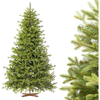 FairyTrees Künstlicher Weihnachtsbaum FT32, Bayerische Tanne Premium, BAYERISCHE Tanne Premium, Made in EU, Christbaum Holzständer grün 220 cm