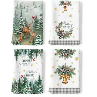 Arquiel Weihnachten Geschirrtücher 4 Stück, Küchentücher 100% Baumwolle Dschungeltiere Küchenhandtuch Set Multi-Purpose Hochwertige Trockentuch Bar Handtücher Geschenk 48 x 70CM