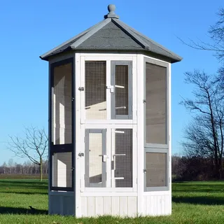zooprinz Vogelvoliere Luise | Wetterfest | Kiefernholz | Bitumendach | ⌀ 100 cm | 180 cm Höhe - Weiß