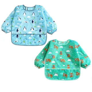 2 Pack Lätzchen Baby Lätzchen mit Ärmeln, 3 Stück Baby-Lätzchen für Jungen oder Mädchen, langärmlig, wasserdichte Lätzchen für Kleinkinder, 6-24 Monate