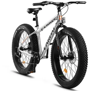 CARPAT SPORT Fatbike Fatbike 26 x 4.0 Zoll Fat Tire MTB, geeignet ab 170cm, 7 Gang Shimano, Kettenschaltung, mechanische Scheibenbremse, Mountainbike Fahrrad Bike für Damen Herren grau