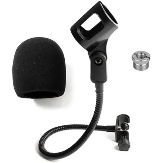 Useful Additions Schwanenhals-Mikrofonhalter mit Mikrofon-Schaumstoffabdeckung, flexibler Mikrofonständer mit Schreibtischhalterung, Armklemme und Mikrofonklemme, ideal für Rednerpult, Klavier,