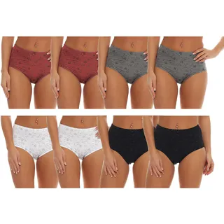 Cocain underwear 8 Stück modische Microfaser Taillen-Slips Uni schwarz grau Weiss rot mit Streublümchen und Kleiner Schleife - Leichter Shape-Effekt - Grösse 52-54 - 52-54