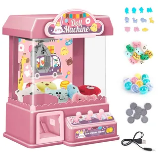 LBLA Spieltisch Mini Greifmaschine für Kinder, Münzgesteuerte Claw Machine für Süßigkeiten und Stofftiere rosa