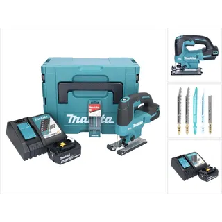 Makita DJV 184 RF1J Akku Stichsäge 18 V Brushless + 1x Akku 3,0 Ah + Ladegerät + 5 tlg. Stichsägeblatt Set + Makpac