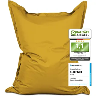 Lumaland Riesen-Sitzsack XXL 140x180 cm | Wasserfestes Indoor & Outdoor Liegekissen mit über 3 Mio. anpassungsfähigen EPS-Perlen | Bean Bag mit waschbarem Bezug [Senfgelb]