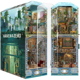 Tonecheer Book Nook Kit 3D Holzpuzzle Booknooks DIY Modellbausätze Erwachsene zum Baue Miniatur Haus Bücherregal Nook Book mit Licht lustiges Geschenke Geburtstagsgeschenk(Haven Zero)