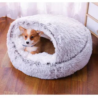 LOMUG Hunde Beruhigungsbett, 50cm Hundehöhle, Kuschelhöhle Hund, Hundebett Hunde Waschbar Rund, Halbgeschlossenes Hundeloch, Donut Hundebett Passend für Kleine Hunde und Katzen