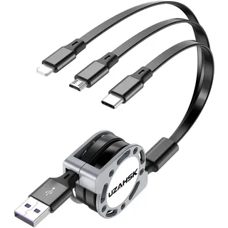 Multi USB Kabel,[3A 1.2M]UZAHSK 3 in 1 Mehrfach Universal Einziehbares Schnell Ladekabel iP/Micro/Type-C Für Phone 15/14/13/12/11/X/ S23,S20,A51, Huawei, LG, Nexus, Moto, Xiaomi, Sony.