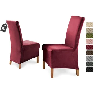 Beautex Stuhlhusse Eva Stuhlhussen Lang, Samt Stuhlbezug, elastische Stretch Husse rot