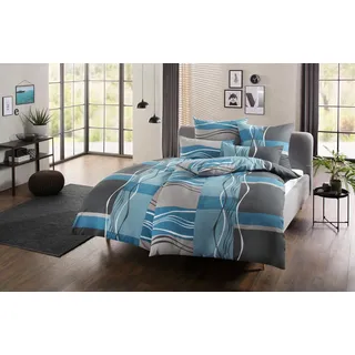 OTTO home Kelian Gemustert Polycotton Blau/Grau 135 x 200 cm + 2 x 40 x 80 cm