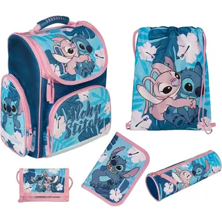 Clou UNDERCOVER Schulranzen Clou, Stitch (5-tlg) blau|rosa