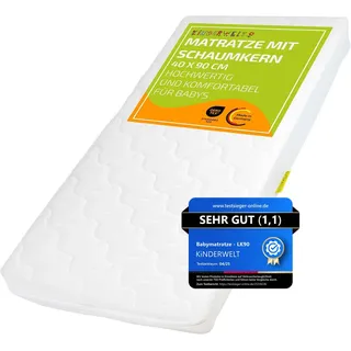 Kinderwelt Babymatratze 40x90x10 cm, Schaumkernmatratze Komfortbezug gesteppt, Matratze für Kinderbett, Schaumstoffmatratze Kinder, Made in Germany