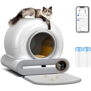 Katzenklo Selbstreinigend, mit Sicherheitsschutz Automatic Self Cleaning Automatisches Katzenklo,Selbstreinigende Katzentoilette für Mehrkatzenhaushalte,XXL-Größe,Geruchsisolierung und APP-Steuerung