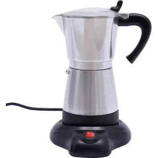 300ml Elektrische Kaffeemaschine mit Basis Espressokocher Mokka Kanne (silber) für 6 Espressotassen - Silber