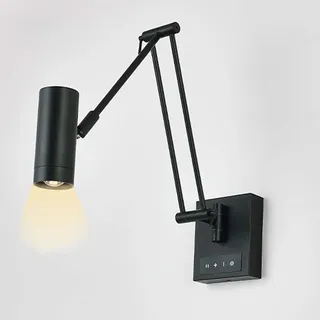 LOGT LED Verstellbar Wandleuchte mit Touch Schalter Innen Wandlampe Swing Arm Drehbar Wandspot Lange Arm Wand Leselampe Dimmbar Wandbeleuchtung Einstellbar Schwenkarm Nachttischlampe,Schwarz