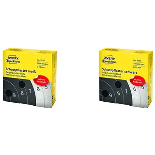 Avery Zweckform 3521 Schusspflaster (Ø 19 mm, vorgedruckt) 1 Rolle/1.000 Etiketten weiß + Avery Zweckform 3522 Schusspflaster (Ø 19 mm, vorgedruckt) 1 Rolle/1.000 Etiketten schwarz