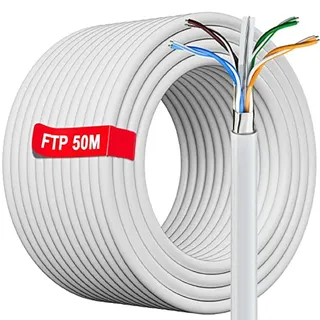 LAN Kabel 50 meter Weiß, 50m Netzwerkkabel Verlegekabel Outdoor Indoor | 23AWG, FTP Anti-Interferenz, Feuerdämmend, Draussen Wasserdicht | Cat 6 Ethernet Kabel Gigabit Installationskabel Datenkabe