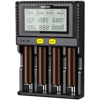Schnellstes 18650 Akkuladegerät, AUKSKY 3A Schnellladegerät mit 4 Steckplätzen, LCD-Display, Temperaturregelung für AA AAA D 26650 18490 18350 18500 RCR123 Li-Ion/IMR/INR/ICR/NI-MH/NI-Cd Akku