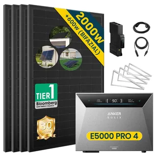 ALLDREI Balkonkraftwerk polykristallin 2000 W inkl. Anker Solix Solarbank 4 E5000 Pro 500 W