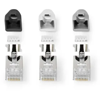 Nedis CCBW89390GY RJ45-Stecker | RJ45 Pass Through | Festes/verseiltes FTP CAT7 | Gerade | Vergoldet | 10 Stück | PVC | Grau | Box