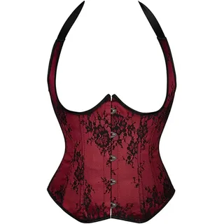 Korsett Damen Schwarz Black Unterbrust Corset Top Corsage mit Träger StrapsHalbbrust Taillenkorsett - L