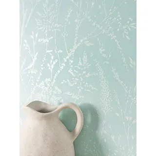 Newroom Tapete Türkis Vlies Blumentapete - Romantisch Floral Äste Blätter 3D Optik für Schlafzimmer Wohnzimmer